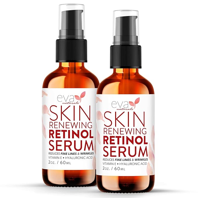 Retinol Serum by Eva Naturals - 2.5% Retinol Serum for Face with Hyaluronic Acid, Vitamin E & Organic Aloe - Retinol Face Serum that Reduce Wrinkles, Fine Lines & Dark Spots - Anti Aging Serum, 2 Pack