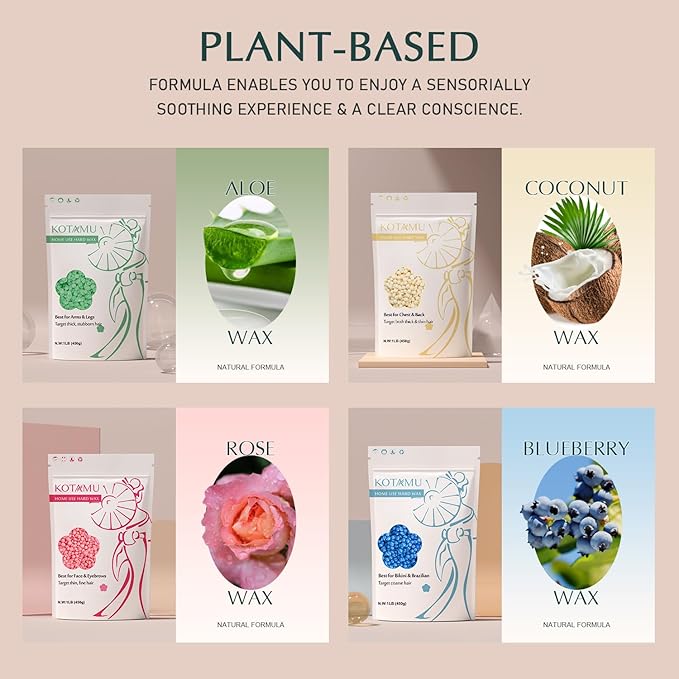 KOTAMU Waxing Kit for Women & Men, Wax Warmer for Hair Removal, Digital Wax Kit with Silicone Pot，Ideal for Face Eyebrow Arm Legs Armpit &Sensitive Skin, Cherry Waxing Machine for Home Salon Use