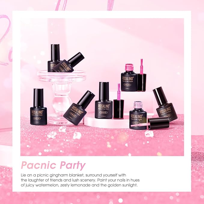 ROSALIND Pink Gel Polish, 8 Colors Hot Pink Light Pink Neon Pink Gel Nail Polish Set Pink Shades Pink Valentine Gel Polish Collection Nail Art Gift DIY at Home