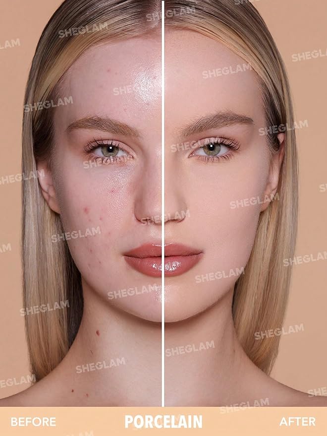 SHEGLAM SKin-Focus Full Coverage Powder Foundation Oil-Control Lightweight Face Pressed Powder Makeup-Mocha