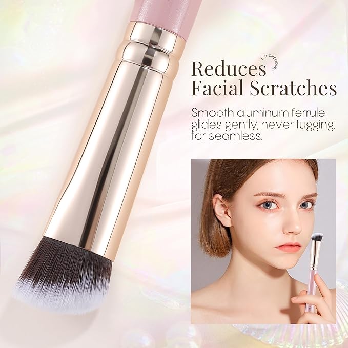 GLO&RAY Angled Concealer Brush with Cap – Flat Top Synthetic Makeup Brush for Under Eye, Spot Coverage, Travel Size Concealer Blending Tool for Liquid & Cream Application (Pink)