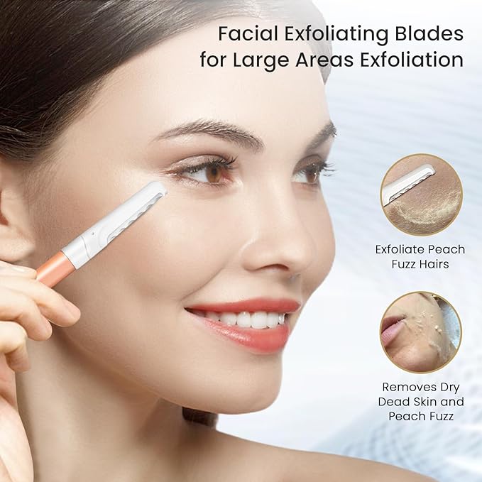 Dermaplaning Tool for Face Exfoliation, with 20 Replaceable Blades, Facial Shaver/Eyebrow Razor, Peach Fuzz Removal Eyebrow Shaper for Women, Easy to Use Dermaplaner Help Exfoliate and Smooth Skin