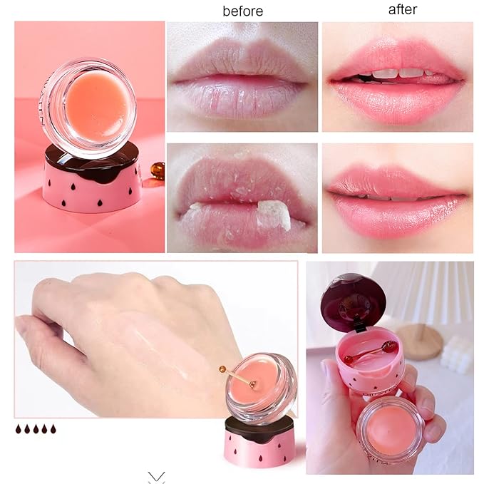 2PCS Bee Lip Balm Lip Balm Honey Pot, Strawberry Sleeping Lip Mask,Moisturizing Lip Balm with Stick,Hydrating & Prevention Dry and Cracked Lip Scrubs Exfoliator Lip Care Products(Strawberry)
