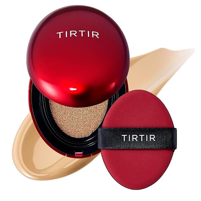 TIRTIR Mask Fit Red Cushion Foundation | Full coverage, Weightless, Skin fit, Satin Glow Finish, Korean Makeup, beauty, Tattoo cover up, Buildable (#28N Oat, 0.63 Fl Oz)
