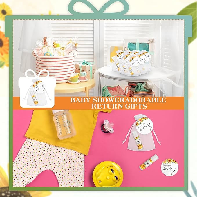 Fumete 50 Set Bee Favors Baby Shower Thank You Gifts Lip Balms for Guests Boys Girls Gender Reveal Favors for Baby Shower Bee Party Prizes Souvenirs Bags Stuffer Classroom Prizes