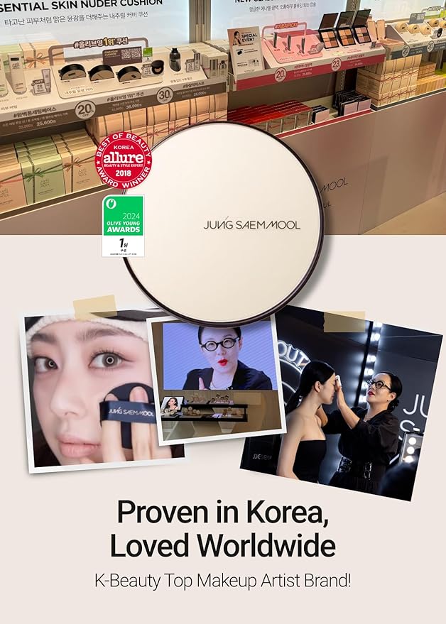 [JUNGSAEMMOOL OFFICIAL] Essential Skin Nuder Cushion (05 Light) | Refill not Included | Natural Finish | SPF50 Broad Spectrum | Korean Makeup Artist Brand | Cream Foundation