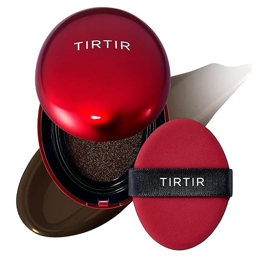 TIRTIR Mask Fit Red Cushion Foundation | Full coverage, Weightless, Skin fit, Satin Glow Finish, Korean Makeup, beauty, Tattoo cover up, Buildable (#55N Espresso, 0.63 Fl Oz)