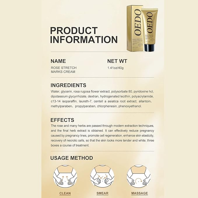 Rose Remove Stretch Marks Cream for Pregnancy Scar Removal Cream Natural Plant Essence Formula Prevention Remove Stretch Mark Old Scars Body Moisturizer 40g