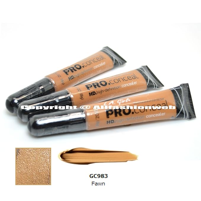 L.A. Girl Pro Concealer x GC983 Fawn HD High Definition Liquid, Assortment, 0.75 Ounce, (Pack of 3)