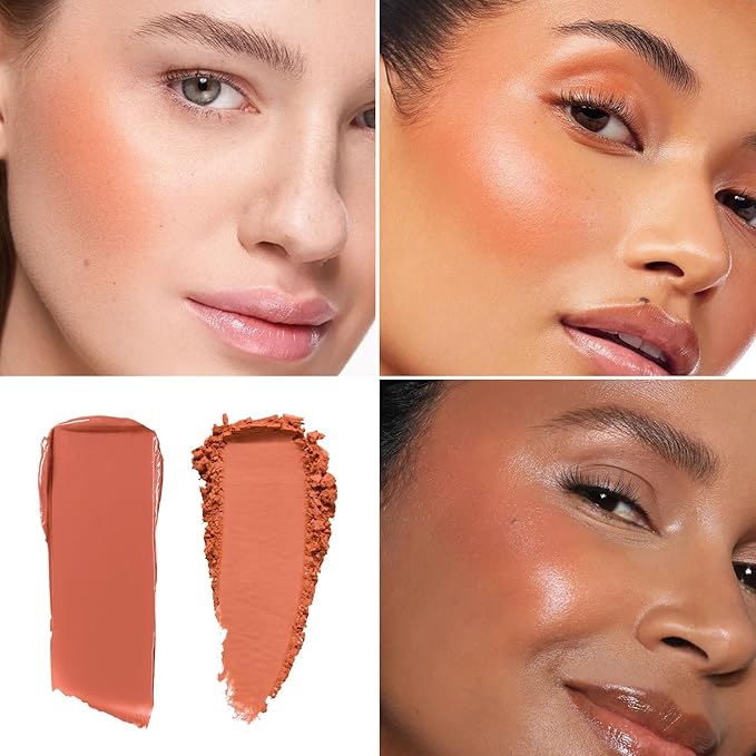 Blush Palette Duo – Cream & Powder Blush Set in Orange Brown, Long-Wearing & Moisturizing, Easy to Blend, Radiant Coverage for Cheeks, Eyes & Lips, Magnetic Palette Compatible (2Pack,Pumpkin Spice)