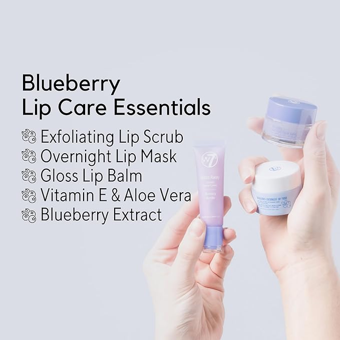 W7 Sweet Dreams Lip Care Trio - 3 Piece Set - Overnight Lip Mask, Lip Balm & Lip Scrub - Blueberry