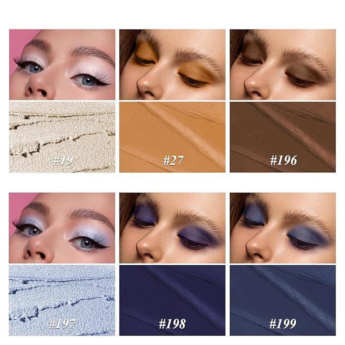 Blue Eyeshadow Stick Makeup 6PCS Set, Dark Blue Brown Metallic Shimmer Matte Cream Eye Shadow Eyeliner Brightener Pencil Crayon - JEANS BLUE