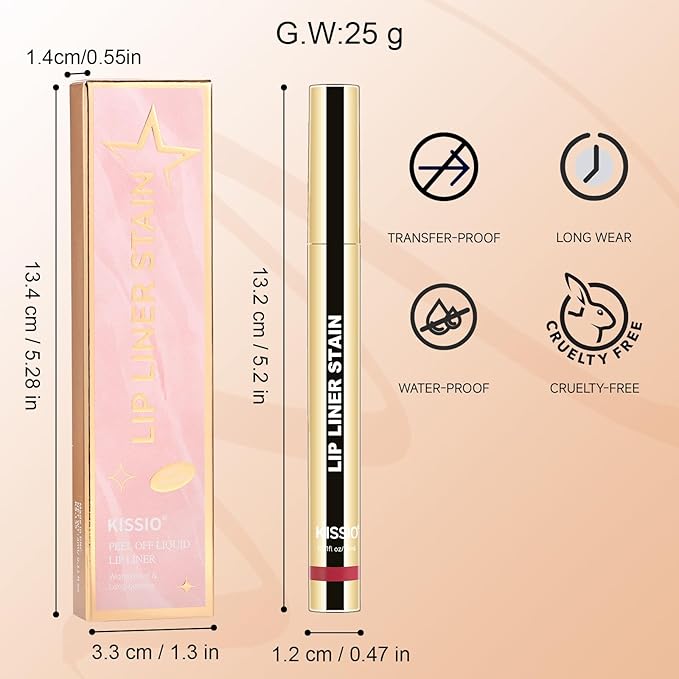 KISSIO Lip Liner Stain,Peel Off Lip Liner,Transfer Proof,Long Lasting and Waterproof,Lips Tint Tattoo,Natural Makeup Stain,Matte Finish,Berry