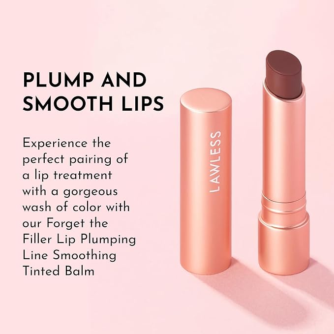 Lawless Forget the Filler Lip Plumping Line Smoothing Tinted Balm - Amaretto - Premium Tinted Lip Balm with Natural Ingredients to Plump and Smooth Lips for a Firmer, Fuller Look - 0.09 oz