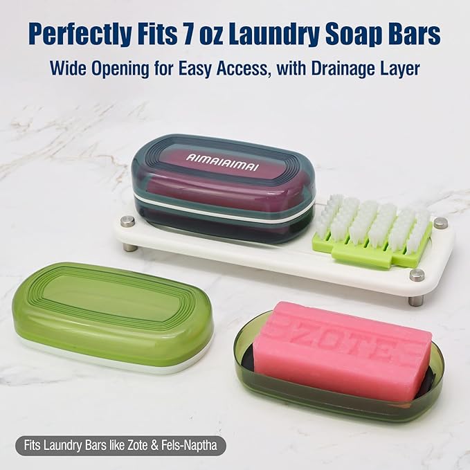 Shampoo Bar Holder Travel Case, Large Soap Holder for 5 oz/10 oz Oversized Bars, Durable & Versatile Storage Soap Container with Drainage Layer (Green Style A-Large)