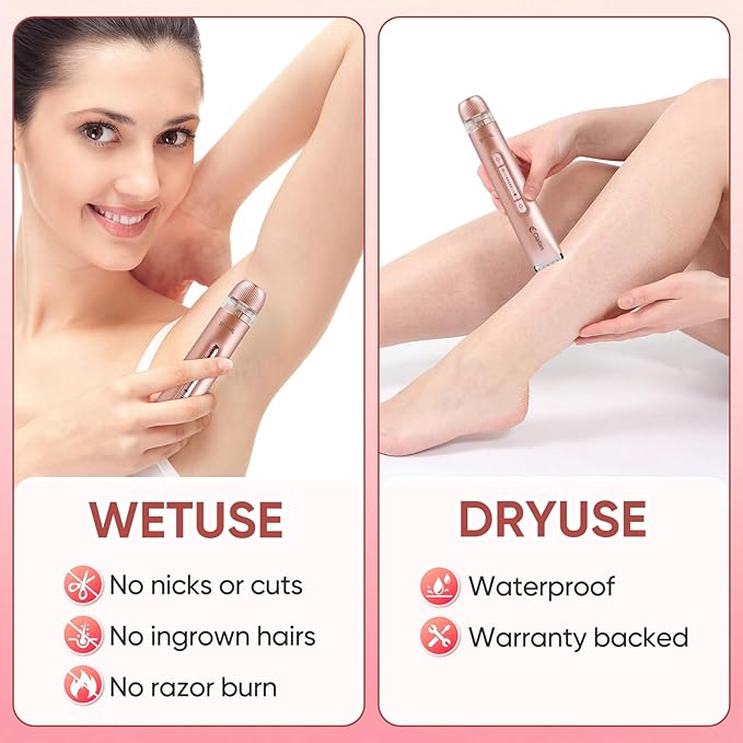2 in 1 Women Electric Shaver Dual Head Bikini Trimmer for Women IPX7 Waterproof Wet & Dry Use Body Hair Trimmer and Facial Hair Remover for Bikini Underarm Leg Arm Body Face