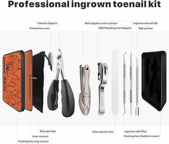 Toenail Clippers for Seniors Thick Toenails, Toe Nail Clippers Adult Thick Nails Long Handle, Professional Heavy Duty Nail Clippers 6Pcs Black