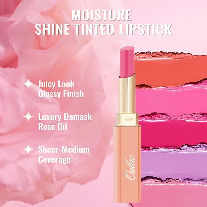 Oulac Coral Peach Red Lipstick for Women - Moisturizing Lip Stick Red, Glossy Tinted Lip Balm, Sheer Shine Juicy Finish, Lightweight and Hydrating Formula for Dry Lip Care, Vegan 2.2g/0.07oz (04)