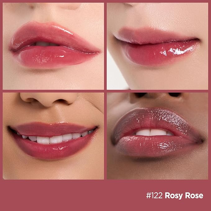 Laka Fruity Glam Tint, 4.5g/0.15 oz., Glowing Lip Stain with Wide Color Spectrum, Hydrating & Lightweight Texture, Long-Lasting Bold Stain, Non-Sticky, Vegan, K-Beauty (#122 Rosy Rose)