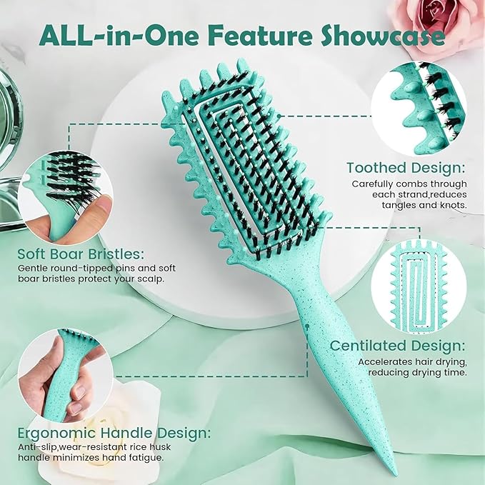 Curl Defining Brush, Curly Hair Brush Defining with Side Gear for Combing, Shaping, and Styling Curly Hair, Lightweight Candy Brush Suitable for All Wet or Dry Hair Types for Women and Men (Green 2PC)