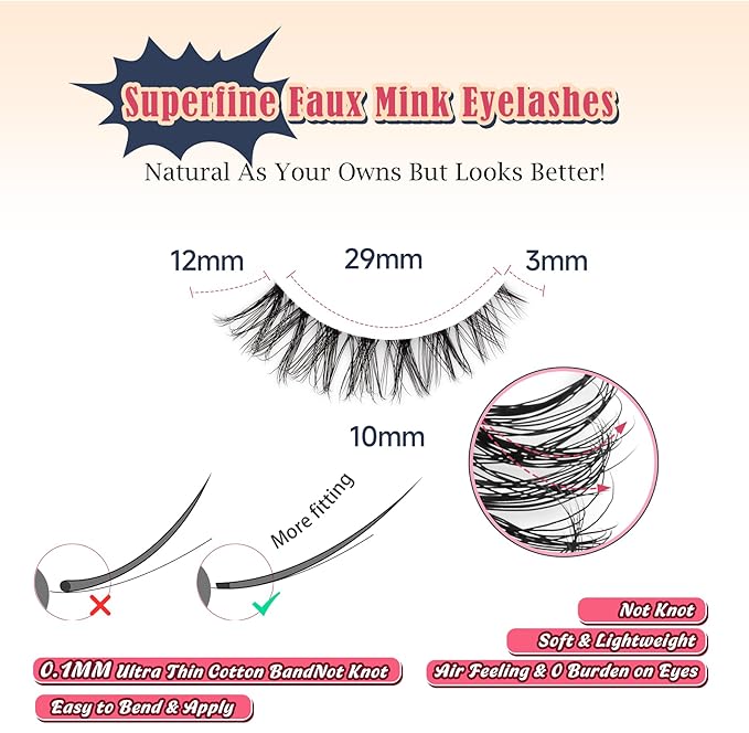 Cat Eyelashes Wispy False Eyelashes Natural 12mm Short Lashes with Thin Band Fake Eyelash 3D Volume Strip Lashes Siligli Eyelash Pack 7 Pair