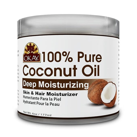 Okay 100% Pure Coconut Oil for Hair & Skin - Coconut Oil for Women & Men, Perfect for Hair & body, Natural Massage Oil & Moisturizer - 6 fl oz Jar (Pack of 1)