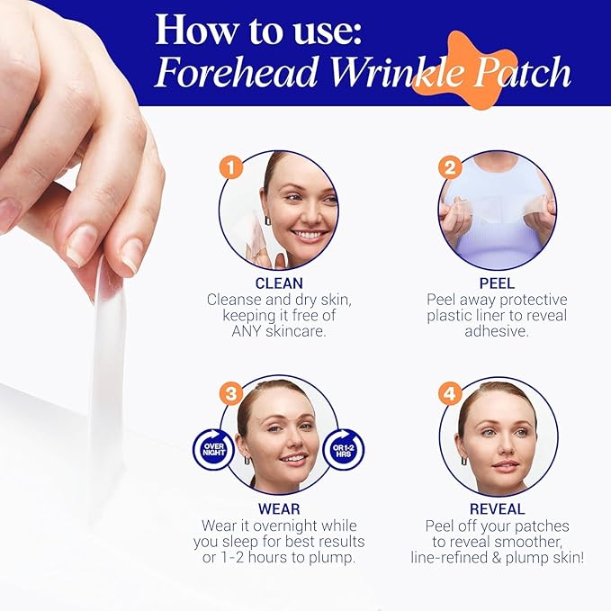 Wrinkles Schminkles Forehead Wrinkle Patches, 4-Pack, Reusable Hypoallergenic Silicone Smoothing Pads for Reducing Frown Lines & Face Lift Overnight