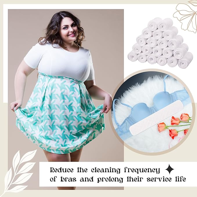 Toulite 20 Pcs Bra Liners for Sweat 18x3 Inch 3 Layer Washable Rectangle Cotton Under Breasts Pads for Women Absorb Sweating