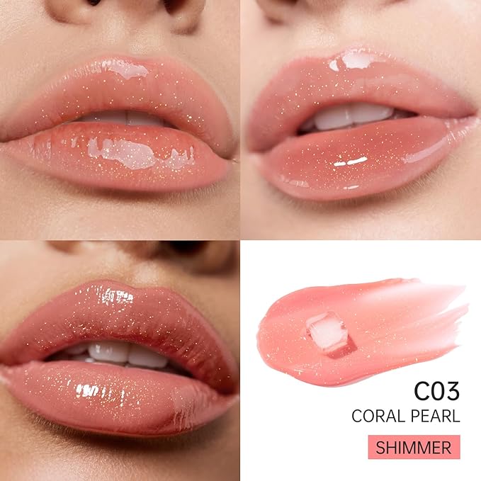 Catkin Lip Plumper Gloss, Tinted Lip Serum with Hyaluronic Acid & Jojoba Oil, Non-sticky Volumizing Hydrating Formula for a High Shine Maximum 3D Look, Plump & Soft Lips 0.12 Fl Oz - C03 Coral Pearl