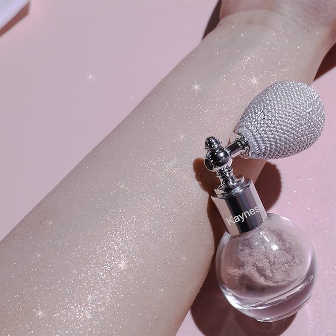 Highlighter Powder Spray, Longwear Glitter Spray for Body, Face, Hair, Shimmer Powder High Gloss Loose Powder Makeup Mist for Festive Party, Stage Shows, Nightclubs, Bar(2#Champagne)