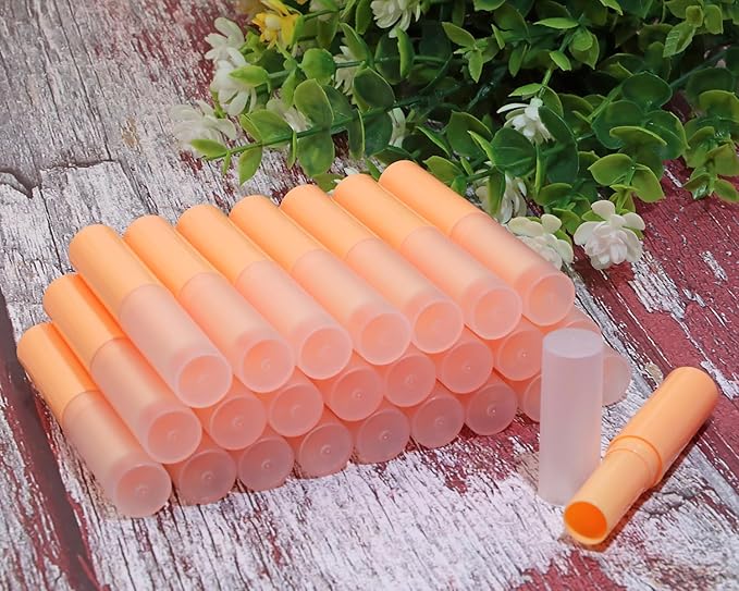 0.14oz Empty Flavored Lip Balm Container Tubes Plastic Homemade Moisturizing Lip Stick with Caps Bulk Fit for Women Adult DIY Making Supplies, 25 Count (Orange)