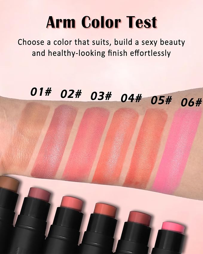 Cream Blush Stick Makeup for Cheeks, Multi Blush & Highlighter Contour Stick, Long Lasting Waterproof Creme Blush Bronzer Stick, Lightweight Matte and Dewy Finish, Face Shaping Makeup for Women-03
