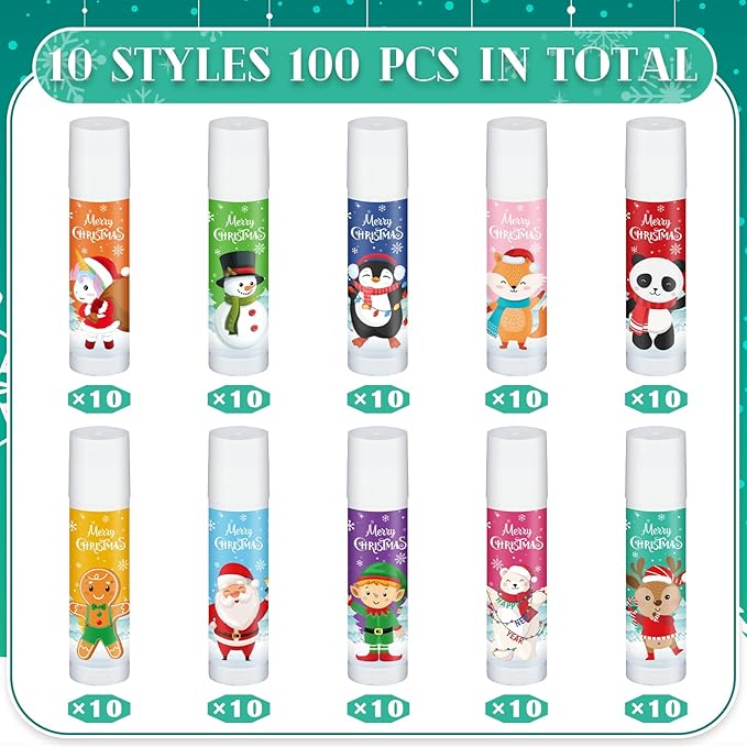 100 Pack Christmas Party Gifts Bulk Lip Balms Favors Bulk Christmas Stocking Stuffers Holiday Party Goodies Gifts Small Thank You Employee Appreciation Gifts for Women Men Coworkers Staff