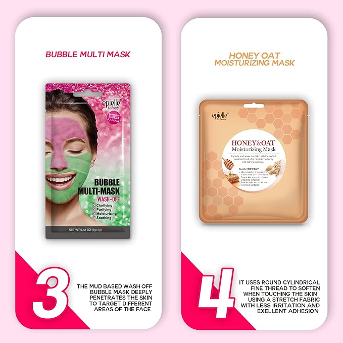 Epielle All In One Kit, cleansing, facial sheet mask, peel off, Fun facial mask Kit, Moisturizing Facial Skincare for Sensitive Skin & Acne | Spa Day Party, Mothers Day Gifts