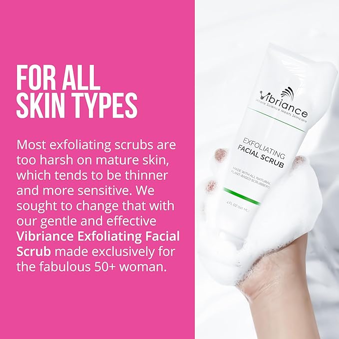 Vibriance Ultra-Gentle Face Scrub, 4 fl oz - Exfoliating Facial Wash Unclogs Pores - Sulfate and Paraben-Free Exfoliator For All Skin Types - Made with Natural Ingredients