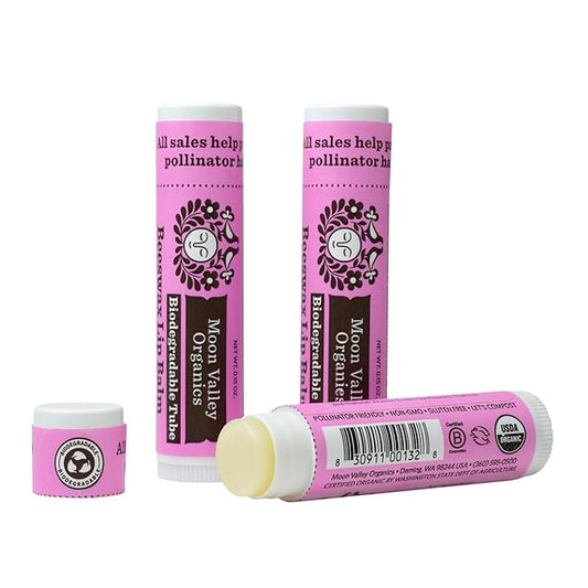 Moon Valley Organics Beeswax Lip Balm for Moisturizing Lips and Cuticles (JUICY BLACKBERRY, 3-Pack)