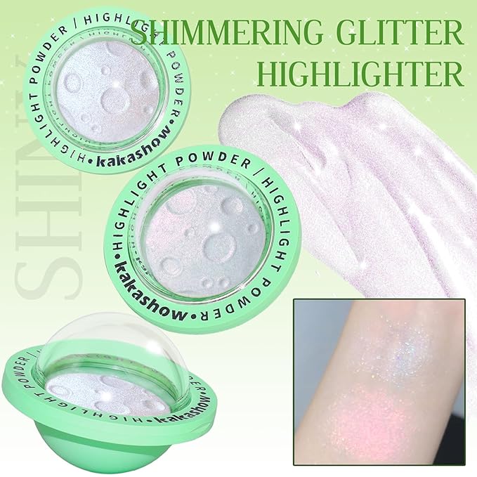 Highlighter Palette, Chameleon Face Shimmer Blush Makeup, Multichrome Glitter Holographic Iridescent Blue Sparkle, Rainbow Color Shifting Eyeshadow Cheek Contour Highlight Creamy Powder Pallet