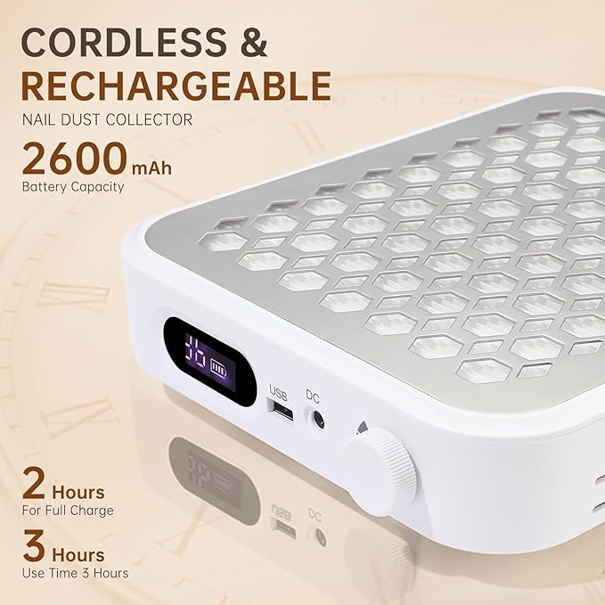 Nail Dust Collector, Rechargeable Dust Collector Nail Tech, Powerful Vacuum Fan Vent Dust Collector Extractor Dust Suction Machine for Acrylic Nails Polishing, Nail Salon&Home