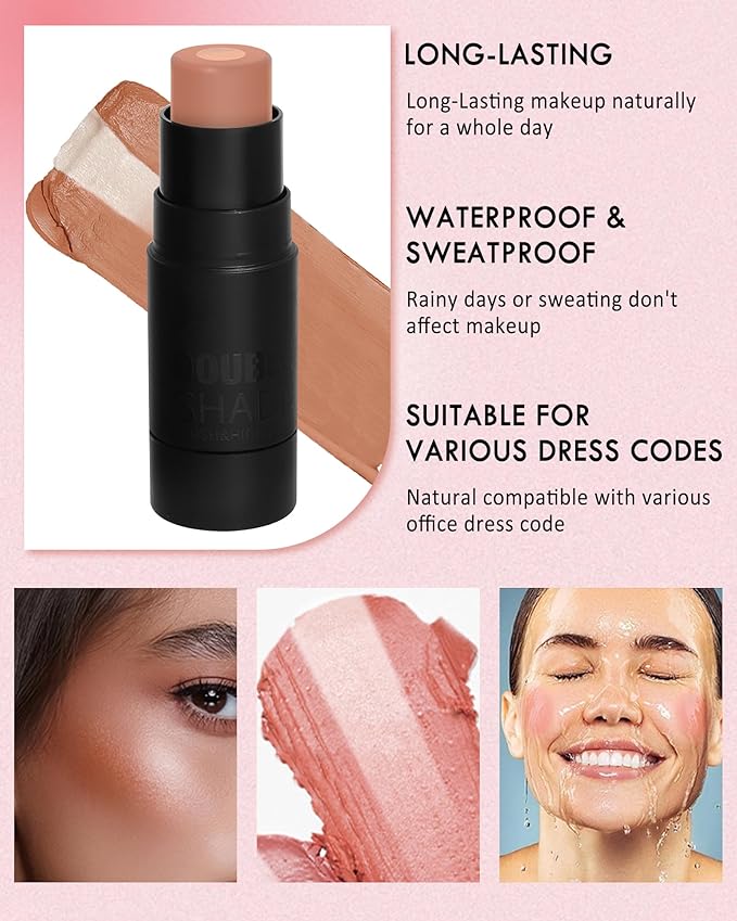 Cream Blush Stick Makeup for Cheeks, Natural Matte Finish Blush Bronzer Contour Sticks, Long Lasting Waterproof Lightweight Creme Blush Highlighter Contouring Stick, Face Shaping Makeup for Women-01