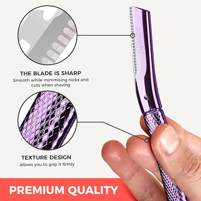 ZOMCHI Eyebrow Razor, Face Razors for Women&Men, Eyebrow Trimmer Shaper with Precision Cover, Facial Shaver with 6 Blades (Purple)