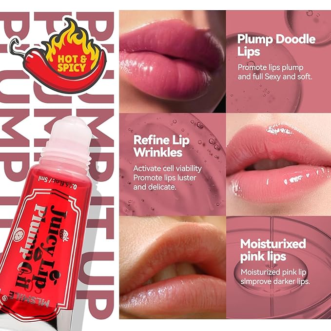 Roll On Plumping Lip Oil with Chili Extract, Fuller Lips Instantly, Ultra-Hydrating&Nourishing, Glossy Finish Lip Glow Oil, Fuller Booster Balm Moisturizing, Smooth, Define Your Lips (#03)