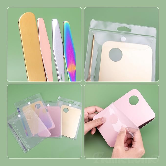 Framendino, 4 Pack Acrylic Cosmetic Makeup Palette Tray with 4 Pack Foundation Spatula Makeup Mixing Palette for Foundation Lipsticks Nail Art Beauty Salon