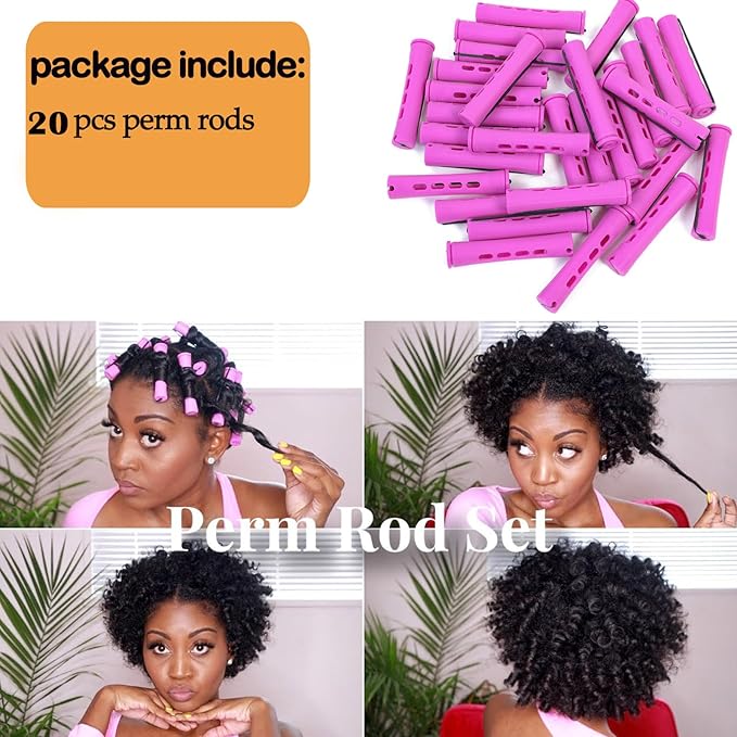 YOROSTAR 20pcs Purple Plastic Perm Rods Set for Natural Hair Cold Wave Rods Hair Rollers for Long Short Women's Hair DIY Hairdressing Tools