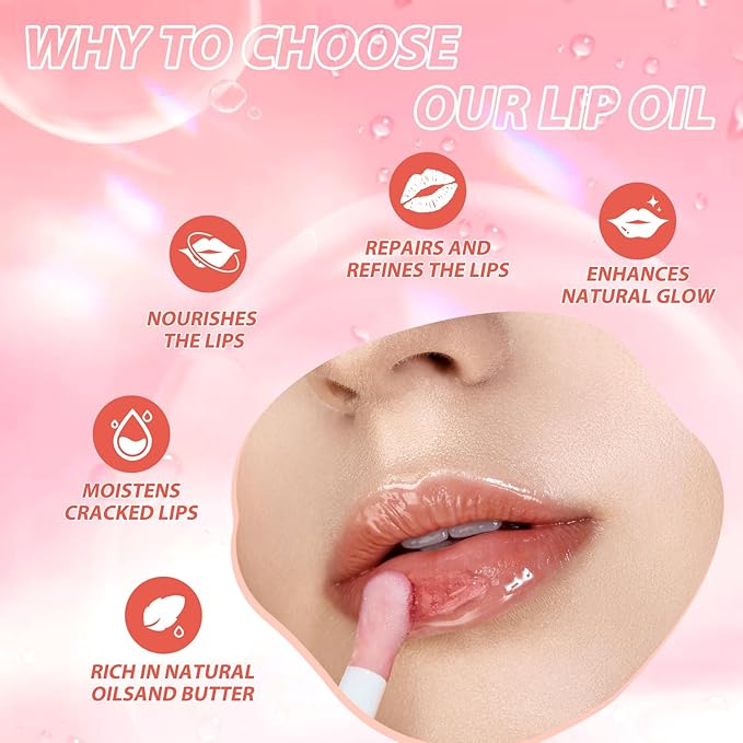 LANGMANNI Lip Oil,No-Sticky Gloss Lip Balm Lip Care,Fruit Flavoured Lip Oil For Dry Lip's Moisturizing Hydrating And Nourishing (Strawberry+Coco)