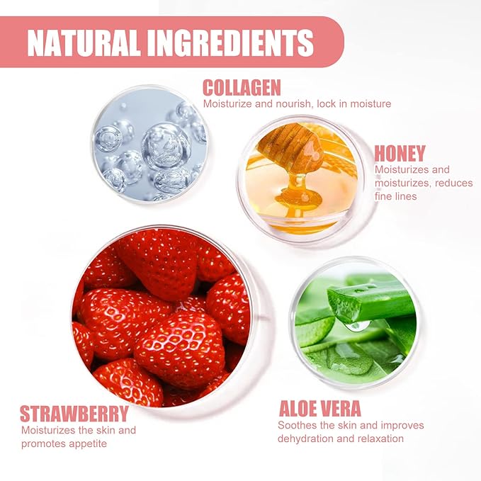 Honey Lip Balm Pot, Propolis Lip Mask, Strawberry Hydrating Propolis Lip Sleeping Mask, Prevent Dry&Cracked, Lip Repair Nourishes the Lip Skin (4pcs Strawberry)