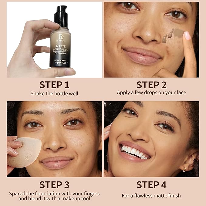 FV Full Coverage Liquid Foundation, Lightweight & Concealing, Long Lasting Matte Foundation Makeup with Flawless Finish, Oil Control Waterproof Foundation for Oily Skin (Natural Beige Matte)