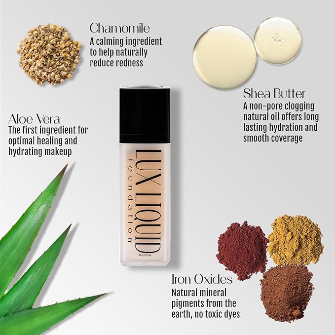 Organic Aloe-Based LUX Liquid Foundation, Natural Vegan Gluten-Free Made in USA, Vanilla