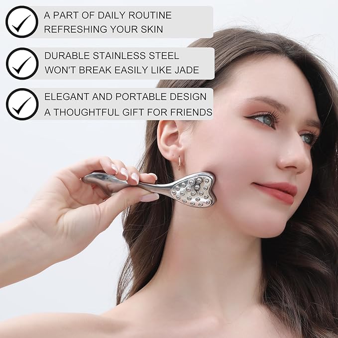 Stainless Steel Gua Sha & Face Roller, 3-in-1 Dolphin Facial Roller for Esthetician Supplies Women Gift, Skin Care Tool for Puffiness, Wrinkles, Dark Circles (1 Pc)