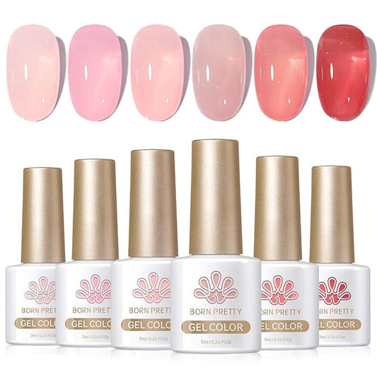 Born Pretty Jelly Nude Pink Gel Nail Polish Sheer Transparent Gel Polish 6Colors Soak Off U v Light Cure Gel Polish Kit for Salon and Nail Art DIY at Home