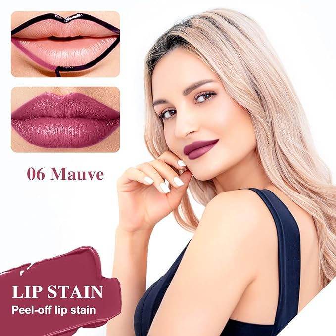 Lip Stain - Lip Stain Peel Off Long-Lasting with Matte Finish Waterproof & Transfer-Proof, Lip Liner Moisturizing & Nourishing Non-Stick Cup Highly Pigmented Color Lip Tint (06 Mauve)